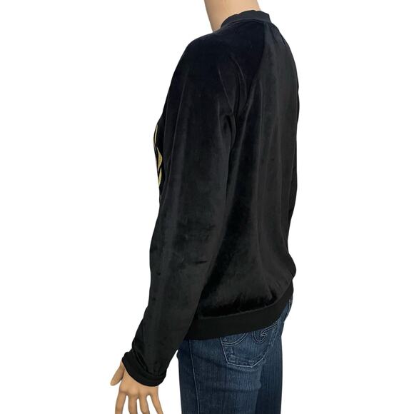 Wildfox White Label Logo Embroidered Velour Sweatshirt Small Black Gold Rare - Picture 2 of 6